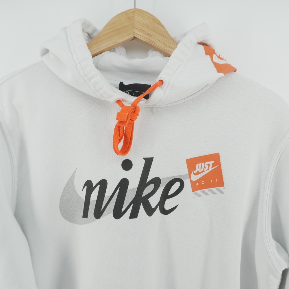 Nike Hoodie Mens Medium White Just Do It Pullover Layers Sweatshirt Fall